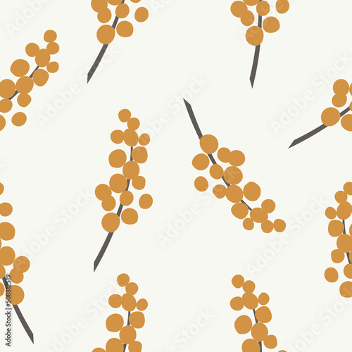 Flat vector wattle branch seamless pattern. Australian native flower
