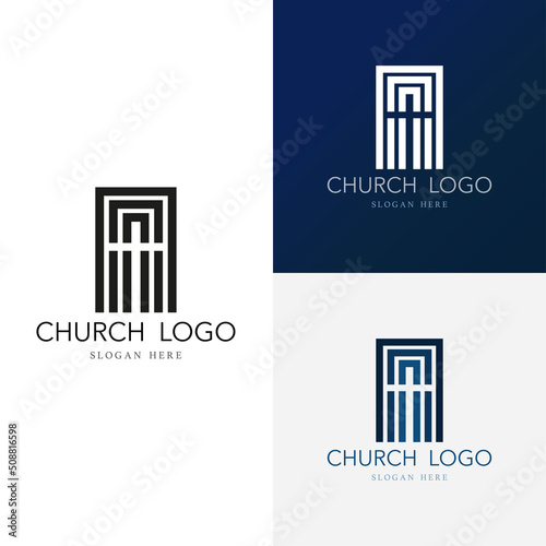 Church logo with cross design vector illustration isolated on white background. Modern logo template for christian church of charity. Christianity symbol of Jesus Christ. The cross of Jesus line art. 