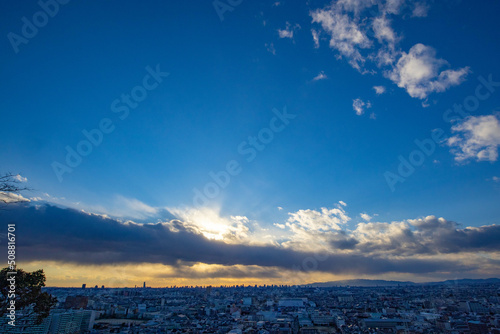 夕方の都市遠景-大阪-