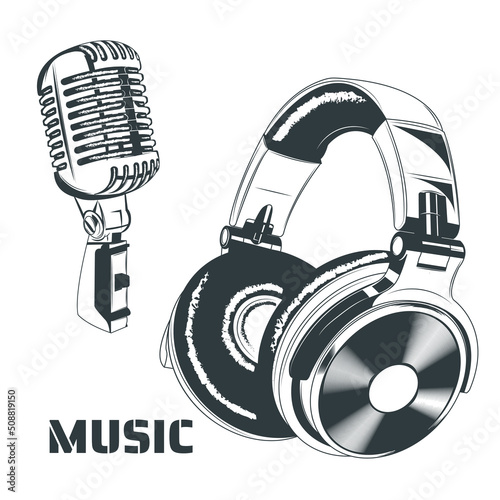 headphones and mic vector illustration.