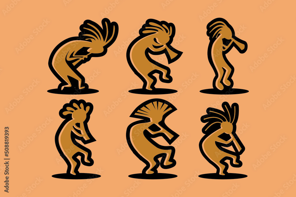 Kokopelli fertility deity design vector set Kokopelli fertility deity design vector set