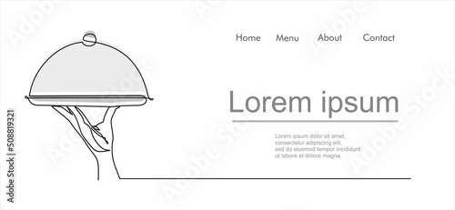 hand drawn doodle serving food icon illustration in continuous line art style vector.Illustration with quote template. One line vector illustration. Order a banner for one line drawing.