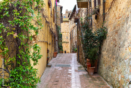 Street view of San Quirico d'Orcia, Tuscany, Italy