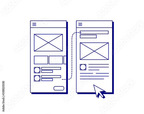 Wireframe Screen Mobile User Experience Concept Vector Illustration for User Interface Designer Poster or Graphic Element