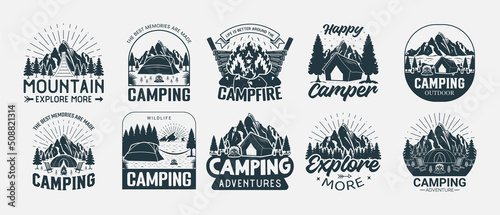 Set of camping lettering  adventure isolated hand drawn typography design for greeting print label poster vector illustration
