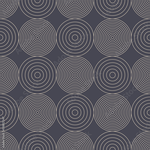 Decorative Different Circles Linear Seamless Pattern Vector Abstract Background. Geometric Authentic Aesthetic Trendy Repetitive Gray Wallpaper. Vintage Folk Ornament Thin Lines Art Illustration