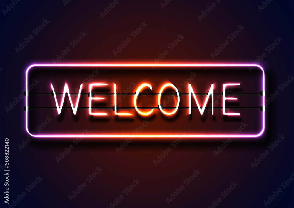 3d realistic vector illustration banner. Welcome sign on red brick background.