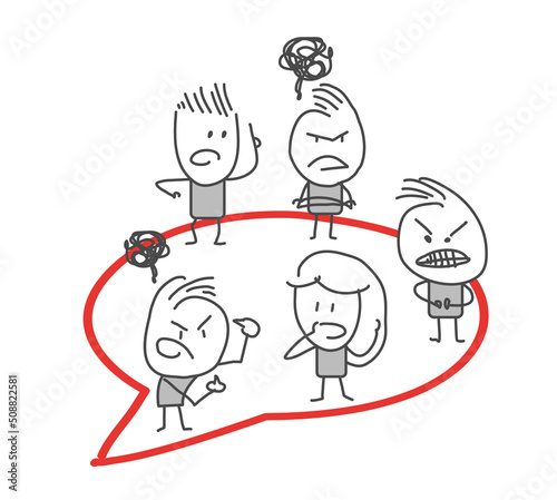 Stick figures. People with speech bubbles. Cartoon style. Social networks, news, social networks, chat, dialogue speech bubbles.