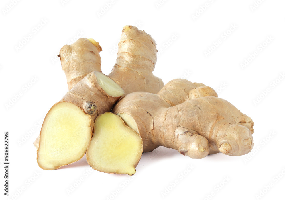 fresh ginger used as herbal medicine isolated on white background fresh ginger used as herbal medicine isolated on white background