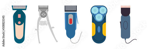 Illustration of hair clipper. Electric shaver and old hair clipper vector icon set photo