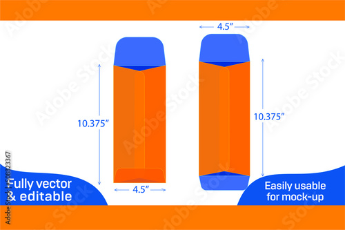 Catalog envelope or # 11 open end envelope 4.5x10.375 inch dieline template and 3D box