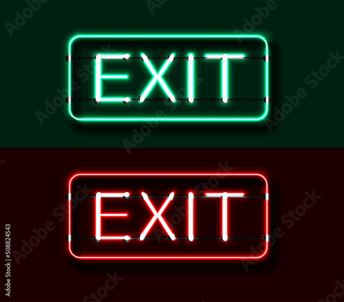 3d realistic vector illustration banner. Exit sign in red and green background.