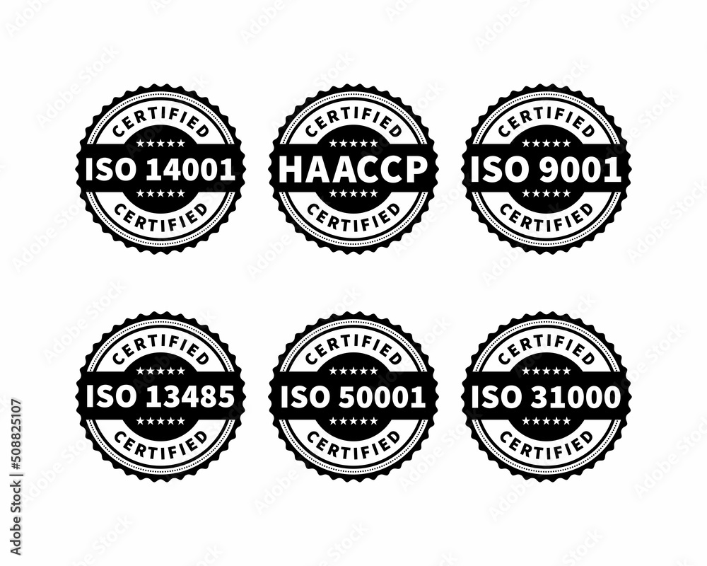ISO SET Certified badge, icon. Certification stamp. Flat design vector. Vector stock illustration.