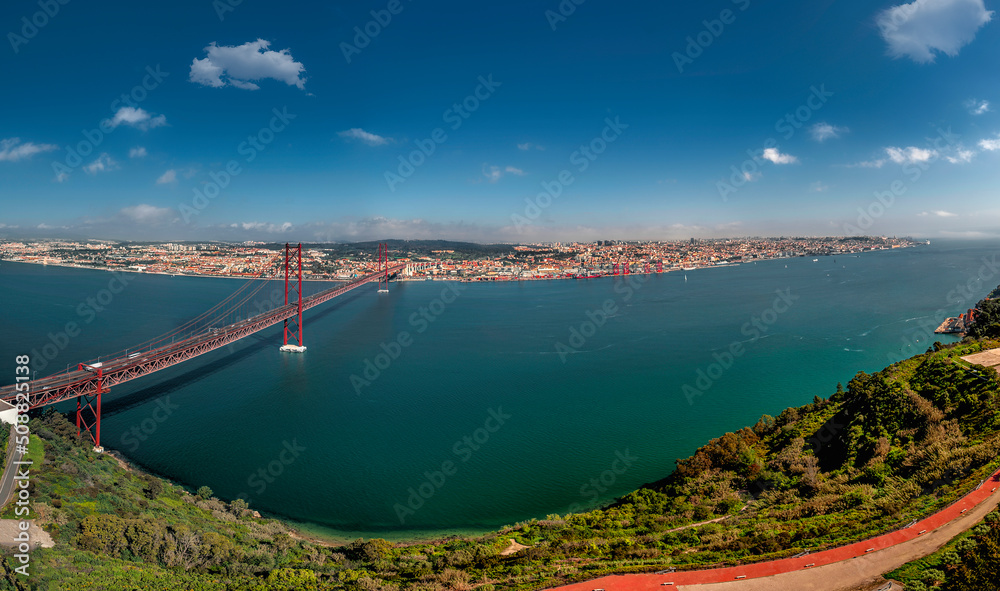 Panoramic view of Lisbon, with the bridge 25 de Abril