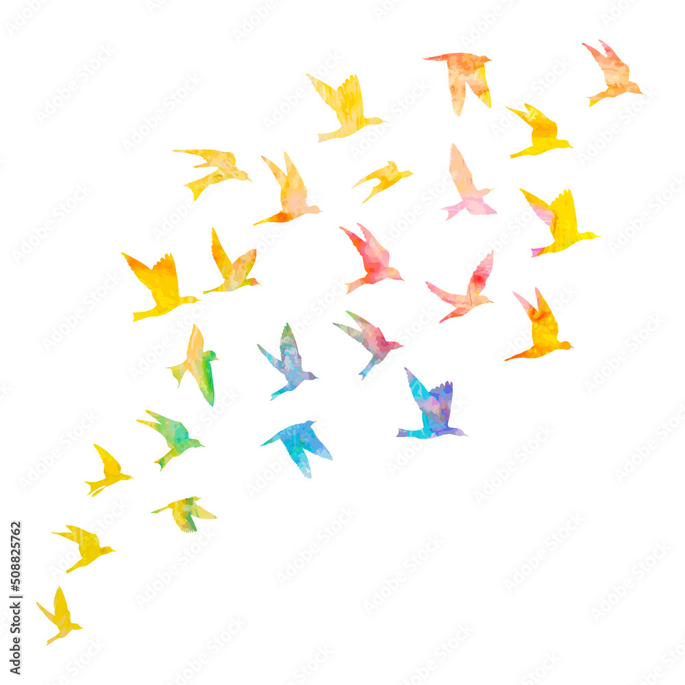 © desertsands - Silhouette of watercolour flying birds on white background. Inspirational watercolor paint trendy body flash temporary sticker template tattoo art. Vector.