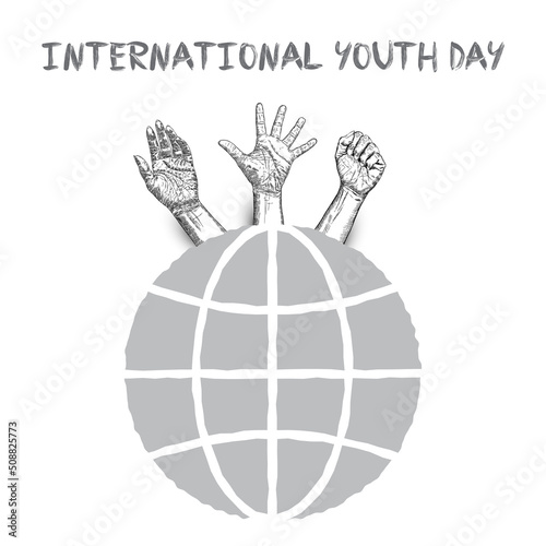 International Youth day design on annual 12 August celebration. Hand drawn sketch concept. Design of friendship day. Friends day. Vector.