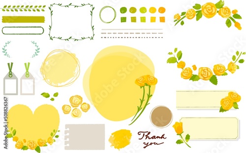 黄色いバラの手書き風フレームセット
