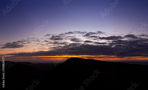 Sunset Panoramic Aerial view over Calderon Hondo Volcano Corralejo Fuerteventura