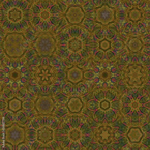 Smooth seamless texture layer tobacco flower concept in brown and red color abstract style  kaleidoacope  spiral  geometry and mandala