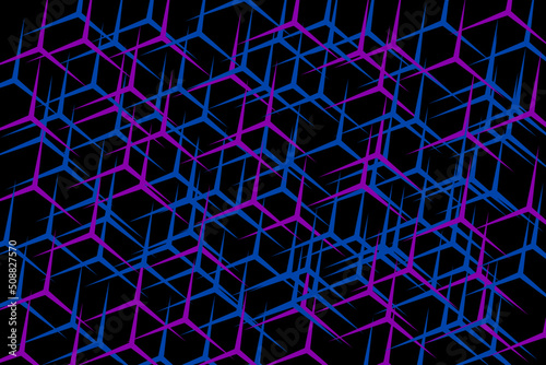 Abstract lattice gemetric on black background. Chaotic line structure.  photo