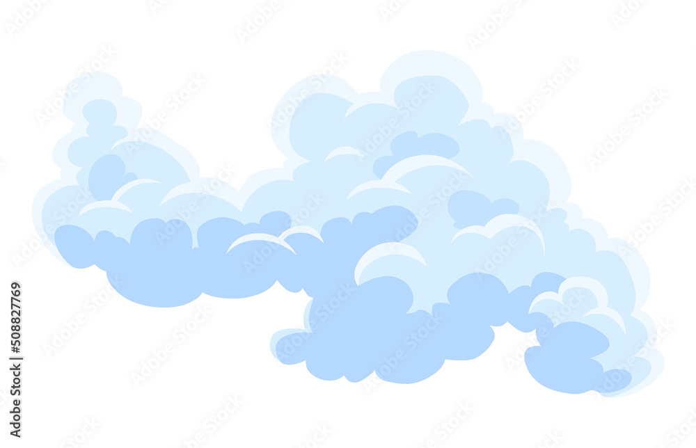 Cartoon clouds. Abstract white cloudscape icon symbol. Vector cloudy landscape or simplicity nature aerial panorama. Round shapes in flat style