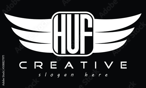 HUF three Letter wing symbol minimalist creative concept icon professional logo design, Vector template