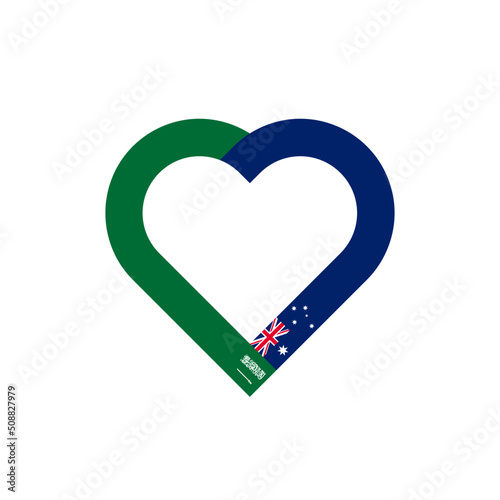 unity concept. heart ribbon icon of saudi arabia and australia flags. vector illustration isolated on black background