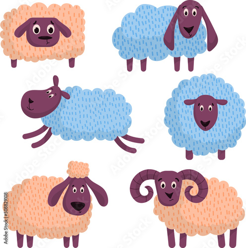 Set with pink and blue lambs and sheeps