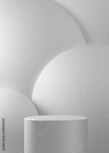 Minimal modern empty cylinder pedestal for product showcase on a white background stage. Mockup template. 3d render illustration