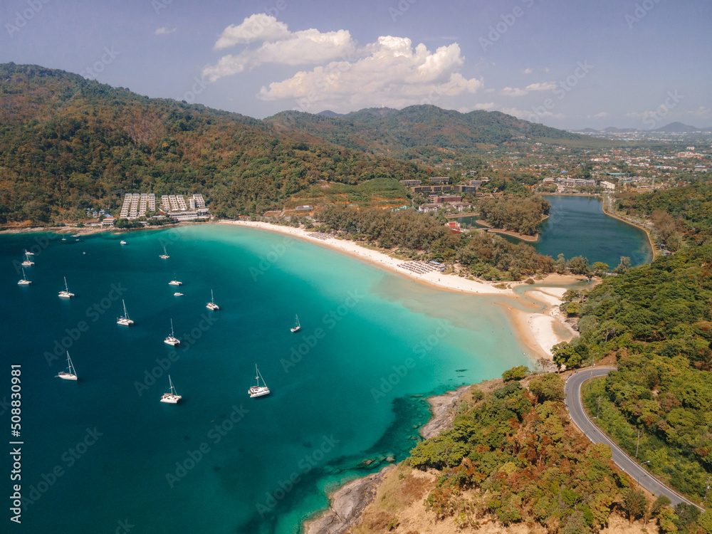 Aerial view of Nai Harn Beach in Phuket, Thailand