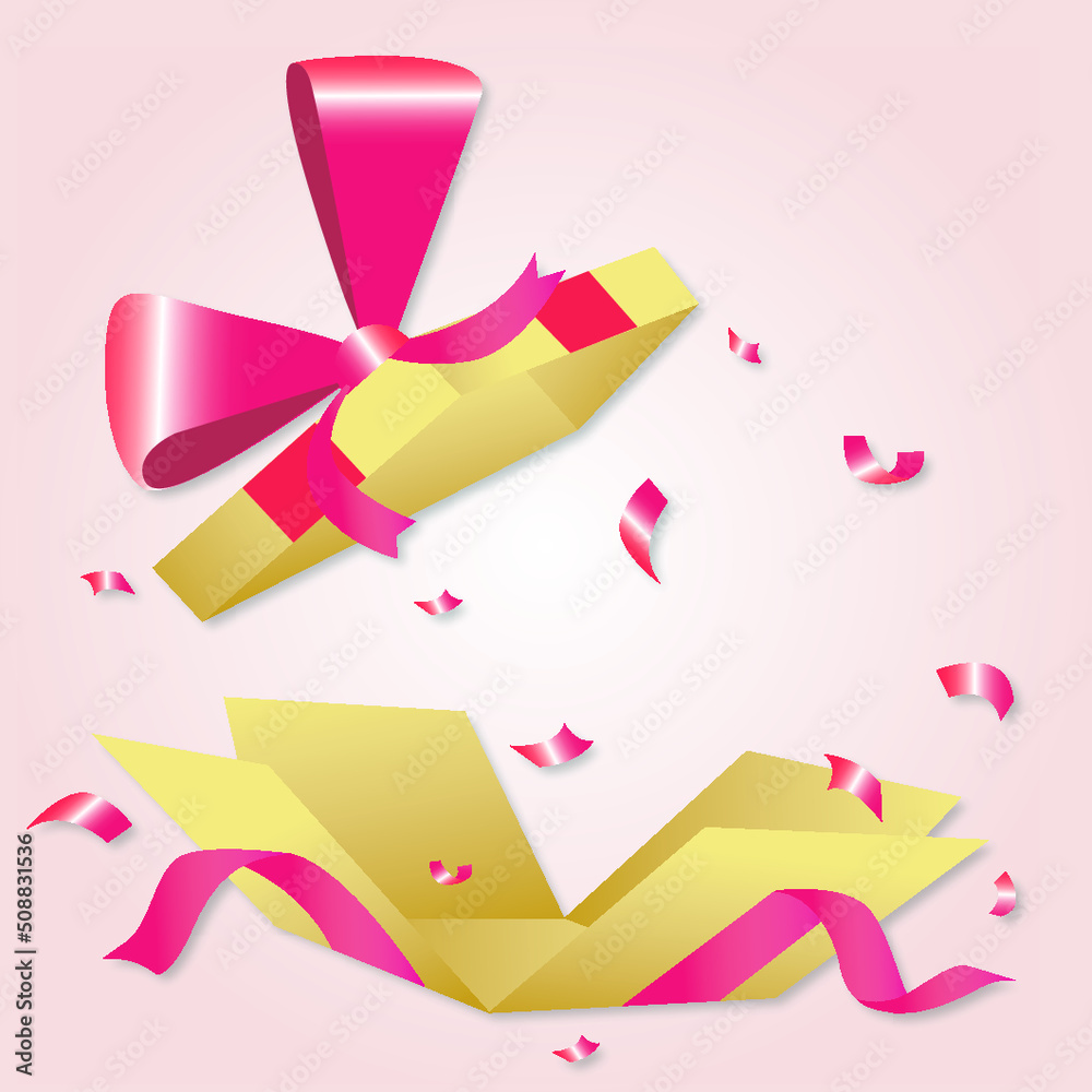 Surprise box with red ribbon and copy space for gift box. Vector and illustration. All in a single layer. Surprise box with red ribbon and copy space for gift box. Vector and illustration. All in a single layer.