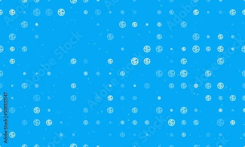 Seamless background pattern of evenly spaced white no dollar symbols of different sizes and opacity. Vector illustration on light blue background with stars