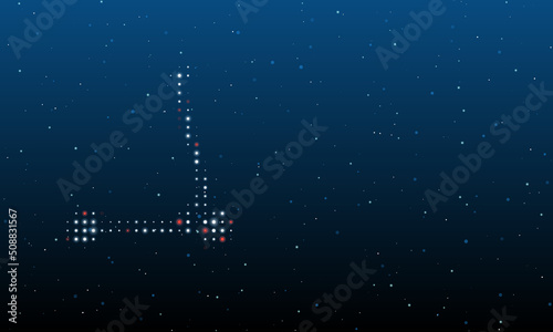 On the left is the kick scooter symbol filled with white dots. Background pattern from dots and circles of different shades. Vector illustration on blue background with stars