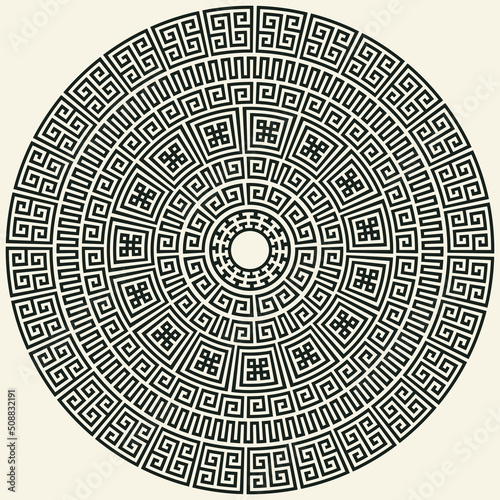 Greek key pattern, round frame collection. Decorative ancient meander, greece border ornamental set with repeated geometric motif. Vector EPS10.