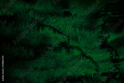 Black green abstract background. Watercolor. Dark green art background with space for design.