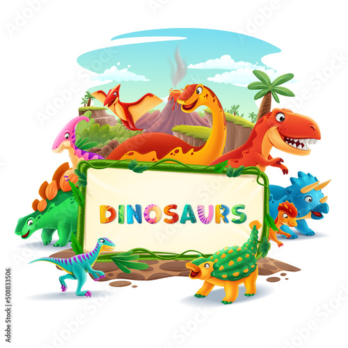 jurassic banner with dinosaurs cartoon  © mollicart