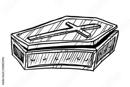 Closed coffin vector illustration isolated on white background