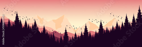 mountain landscape with tree silhouette flat design vector illustration good for wallpaper  background  backdrop  banner  and design template
