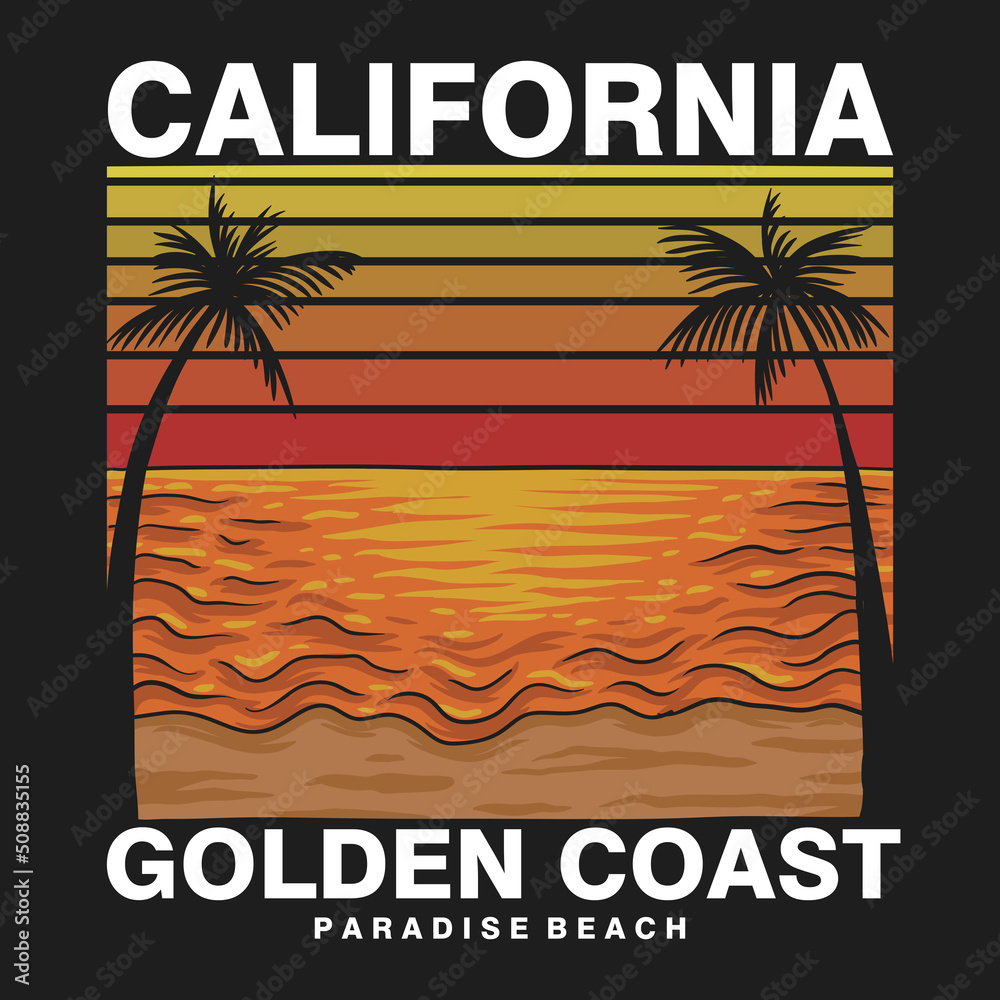 Fototapeta premium California beach golden coast retro vector illustration