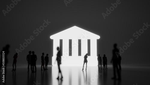 3d rendering people in front of symbol of temple on background