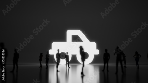 3d rendering people in front of symbol of truck pickup on background