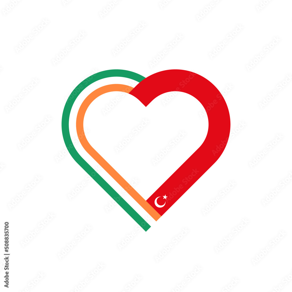 unity concept. heart ribbon icon of ireland and turkey flags. vector illustration isolated on white background unity concept. heart ribbon icon of ireland and turkey flags. vector illustration isolated on white background