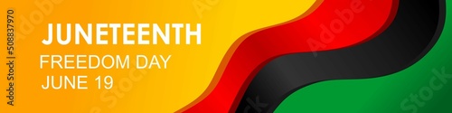 Juneteenth Banner Vector. Waving Pan-African Flag on Orange Background. 