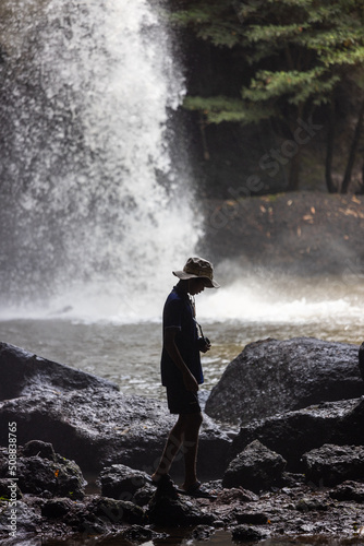 People are in the forest watching waterfalls and watching the beautiful nature playing in the water and relaxing on vacation. At Khao Yai National Park  Thailand  16-05-2022