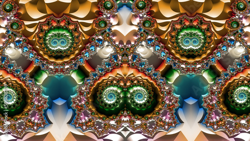 Fractal artwork, infinite ornamental shapes. decorative spiral background. unique and creative design. abstract colorful illustration © JoorJuna