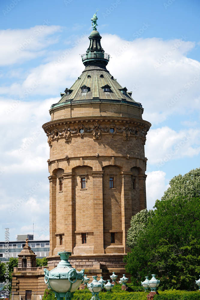 Landscape of Water tower at Friedrichsplatz in the city of Mannheim, Germany