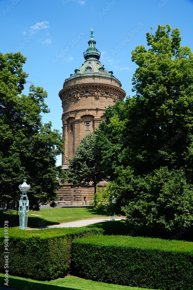 Landscape of Water tower at Friedrichsplatz in the city of Mannheim, Germany