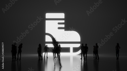 3d rendering people in front of symbol of ice skate shoes on background