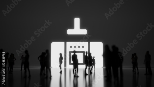 3d rendering people in front of symbol of kitchen furniture on background