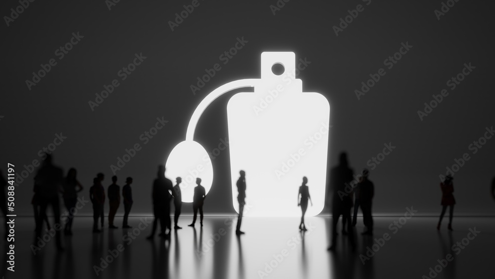 3d rendering people in front of symbol of perfume on background